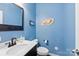 Bathroom features blue walls, new fixtures, and a modern toilet at 225 Tasman Dr, Mount Holly, NC 28120