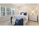 Bright bedroom with large windows, a plush bed, and coordinating blue and white decor at 3722 Ellington St, Charlotte, NC 28211
