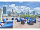 City skyline views from this roof deck with comfortable seating and fire pit at 718 W Trade St # 105, Charlotte, NC 28202