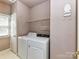 Laundry room features a washer, dryer, and wire shelving for storage at 8218 Houston Ridge Rd, Charlotte, NC 28277