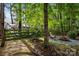 Secluded backyard with mature trees, a hammock for relaxing, and a fire pit area at 10703 Back Ridge Rd, Charlotte, NC 28277