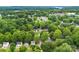 Aerial view showcasing a neighborhood nestled among dense, mature trees at 122 Pratt St, Belmont, NC 28012