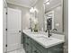 Bathroom with double vanity, quartz countertop, stylish mirrors, and modern lighting at 1713 Shamrock Dr, Charlotte, NC 28205