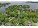 Overhead view of a lakeside community with lush trees and luxurious homes at 20312 Deep Cove Ct, Cornelius, NC 28031