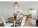Open-concept dining area with hardwood floors, stylish lighting, and views into the living room and kitchen at 3801 Rea Rd, Charlotte, NC 28226