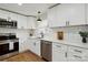 Well-appointed kitchen featuring white cabinets, subway tile backsplash, and stainless steel appliances at 3801 Rea Rd, Charlotte, NC 28226