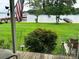 Scenic backyard with a lake view, featuring lush greenery and a charming American flag at 4574 Ivy Run Ln, Denver, NC 28037
