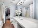 Bathroom featuring a large vanity and walk-in shower at 5927 Leawood Run Ct, Charlotte, NC 28269