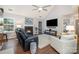 Bright living room with a vaulted ceiling, cozy fireplace, and stylish furnishings for comfortable living at 5927 Leawood Run Ct, Charlotte, NC 28269