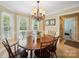 Inviting dining area showcasing a classic chandelier, round wooden table, and natural light at 1518 Appaloosa Way, Gastonia, NC 28056