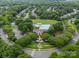 Aerial shot of the community pool and amenity center surrounded by lush landscaping and mature trees at 211 Tyndale Ct, Waxhaw, NC 28173