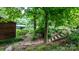 Property's backyard featuring a small shed, steps, and lush greenery at 2951 Evergreen Trl, Vale, NC 28168