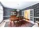 Elegant dining room featuring dark floral wallpaper, a chandelier, and a hardwood dining table at 2972 Kaneland Ct, Rock Hill, SC 29732