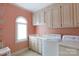 Well-organized laundry room with washer, dryer, window and cabinets for a functional laundry space at 2972 Kaneland Ct, Rock Hill, SC 29732