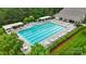 An aerial view highlights the community pool with lap lanes, lounge chairs, and shaded seating areas at 362 Windell Dr # 67, Fort Mill, SC 29708