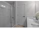 Bathroom featuring a walk-in shower with glass enclosure and sleek modern fixtures at 3737 S Tryon St, Charlotte, NC 28217
