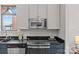 Modern kitchen features stainless steel appliances, sleek black countertops, and two-tone cabinetry at 482 New Bern Station Ct, Charlotte, NC 28209