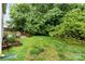 Spacious backyard featuring a fire pit and wood furnishings with a garden bed, ideal for outdoor enjoyment at 4837 Autumn Oak Dr, Charlotte, NC 28269
