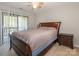 Comfortable bedroom featuring a ceiling fan, sliding glass doors, and wood furniture at 8208 Cedar Glen Dr, Charlotte, NC 28212