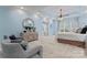Spacious main bedroom with tray ceilings, carpet floors, a dresser, and a sitting area at 13716 Glen Abbey Dr, Charlotte, NC 28278