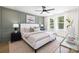 Serene bedroom featuring a white bed, stylish accent wall, and bright natural light from large windows at 1490 White Hall Pl, Gastonia, NC 28056
