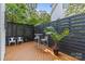 Private deck with a black privacy fence, outdoor seating, and stylish landscaping at 2424 Cumberland Ave, Charlotte, NC 28203