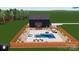 Bird's eye view of backyard featuring a pool, spa, lounge area, and privacy fence at 309 Sain Rd, Statesville, NC 28625
