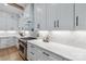 Bright kitchen with white cabinetry, marble countertops, and stainless steel Wolf appliances at 3601 Woody Grove Ln, Charlotte, NC 28210