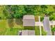 Aerial view shows the home's backyard, green lawn, and access to the street at 5311 Oakdale Ridge Rd, Charlotte, NC 28216