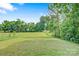 Large backyard with a lush green lawn, framed by mature trees at 5311 Oakdale Ridge Rd, Charlotte, NC 28216