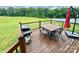 Wooden deck with outdoor dining set, grill, and view of the expansive yard and wooded area at 7133 Church Rd, Taylorsville, NC 28681