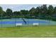 Outdoor tennis court surrounded by green space and benches for players to relax at 727 Torrey Pines Ln, Fort Mill, SC 29715