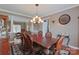 The formal dining room features hardwood floors, a chandelier, and an elegant rug at 8409 Olde Stonegate Ln, Mint Hill, NC 28227