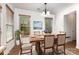 Dining room with wood table set with plates, and lots of light from the large windows at 9429 Ridgeforest Dr, Charlotte, NC 28277