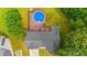 An aerial view of home with an above-ground pool and large deck, highlighting outdoor living at 1377 Beagle Run, Salisbury, NC 28146
