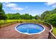 A bright blue above ground pool, set in a green yard with trees at 1377 Beagle Run, Salisbury, NC 28146