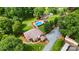 Aerial view showcasing a beautiful home with a pool, lush landscaping, and a spacious driveway at 211 Drive Inn Rd, Locust, NC 28097