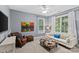 Cozy living room features plush seating, a ceiling fan, and natural light from large windows at 224 Wendover Heights Cir, Charlotte, NC 28211