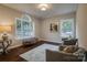 Bright sitting area with large windows, dark wood floors, and elegant decor for relaxing or entertaining guests at 2593 Las Brisas Ln, Denver, NC 28037