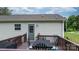 Outdoor deck with dining table and chairs near side entrance at 2843 Hopewell Church Rd, Sherrills Ford, NC 28673