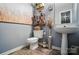 Cozy bathroom with pedestal sink, decorative accents, and stylish fixtures at 4916 Oak Pasture Ln, Charlotte, NC 28269