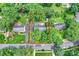 Aerial view of a home highlighting the private backyard, mature trees, and landscaping at 7050 Knightswood Dr, Charlotte, NC 28226