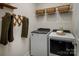 Well-organized laundry room with modern appliances, storage shelves, and decorative accents at 9313 Munsing Dr # 140, Charlotte, NC 28269