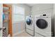 Well-lit laundry room with modern washer and dryer, shelving, and neutral tones at 9511 Spurwig Ct, Charlotte, NC 28278