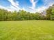 Expansive backyard of this property showing a large green grassy area with a line of trees in the distance at 1060 S Lentz Harness Shop Rd, Mount Pleasant, NC 28124