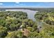 Scenic aerial shot displays lakefront homes nestled among dense, green foliage with access to serene waters at 2010 Dogwood Trl, Shelby, NC 28150