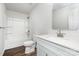 Full bathroom with a single vanity, toilet, and tub with shower at 2039 Sadler Woods Ln, Charlotte, NC 28214