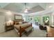 Bright main bedroom featuring tray ceilings, hardwood floors, a sitting area, and natural light at 2314 Winding Oaks Trl, Waxhaw, NC 28173
