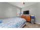 Bedroom with a blue and white comforter, closet and TV on bureau at 301 Honeywood Ave, Charlotte, NC 28216