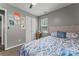Bedroom with a blue and white comforter, closet and window at 301 Honeywood Ave, Charlotte, NC 28216